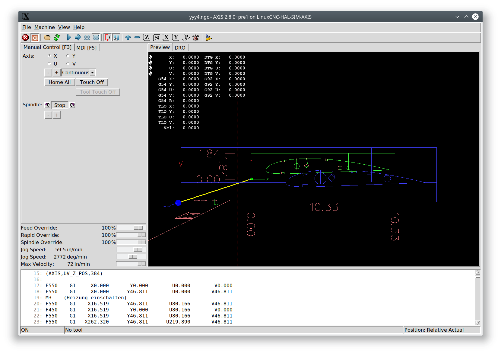 G-Code: simulation run of the exported panel under LinuxCNC G-Code: simulation run of the exported panel under LinuxCNC