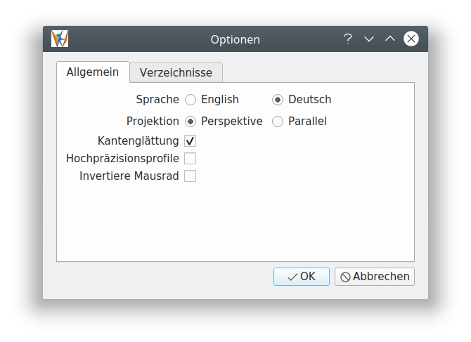 Neuer Dialog "Optionen"